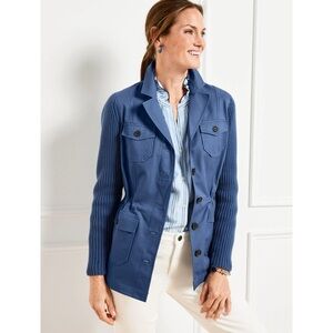 Talbots Sweater Sleeve Cotton Jacket in Blue Size LP